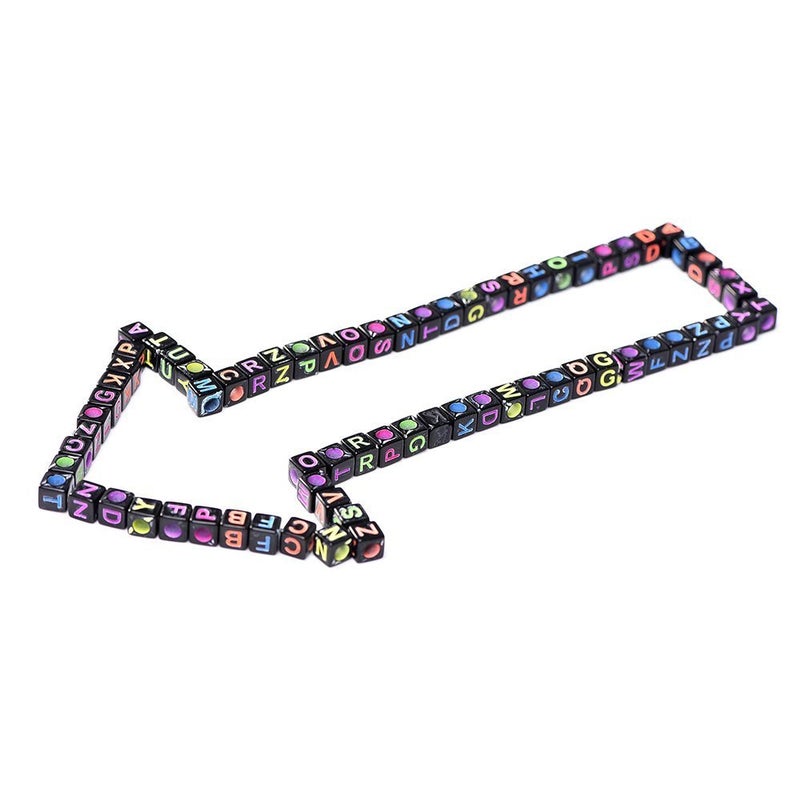 yueton 500pcs 6mm Acrylic Mixed Color Alphabet Letter Cube Spacer Beads (Black) - Image 4